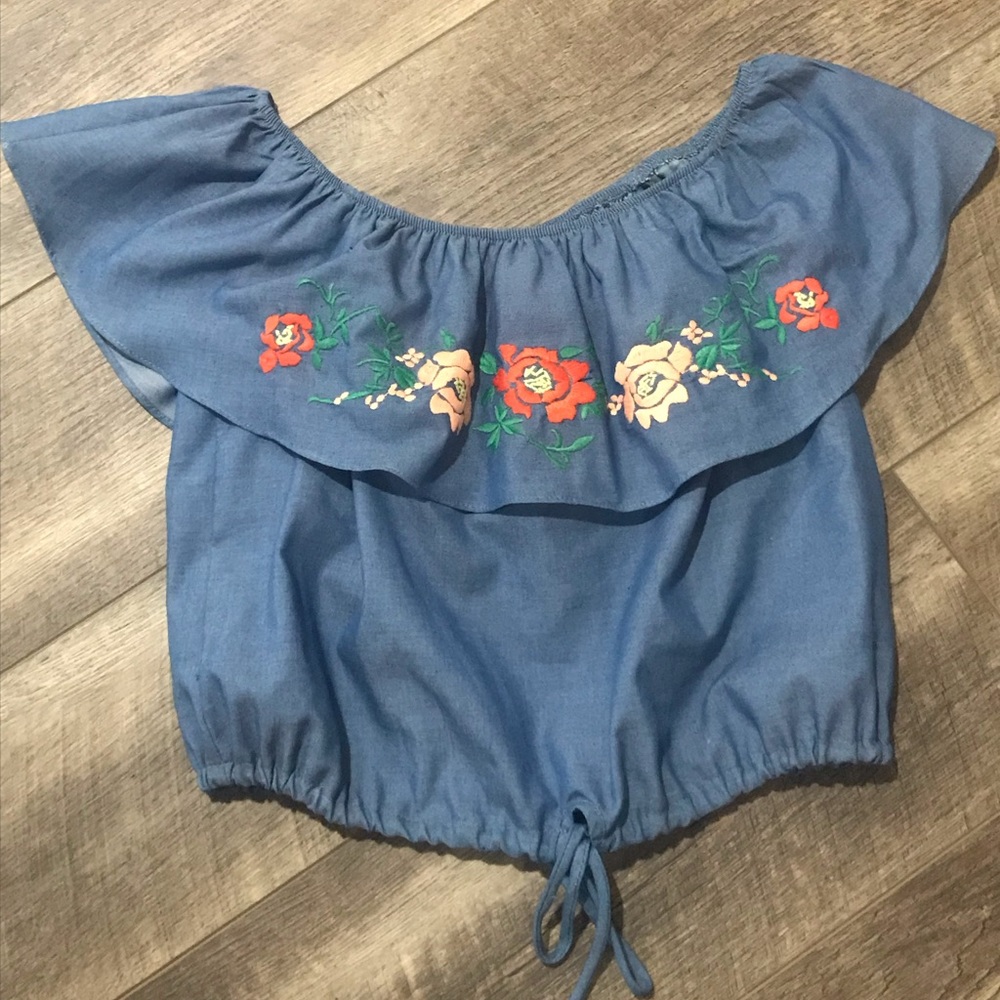 Floral cropped off the shoulder top